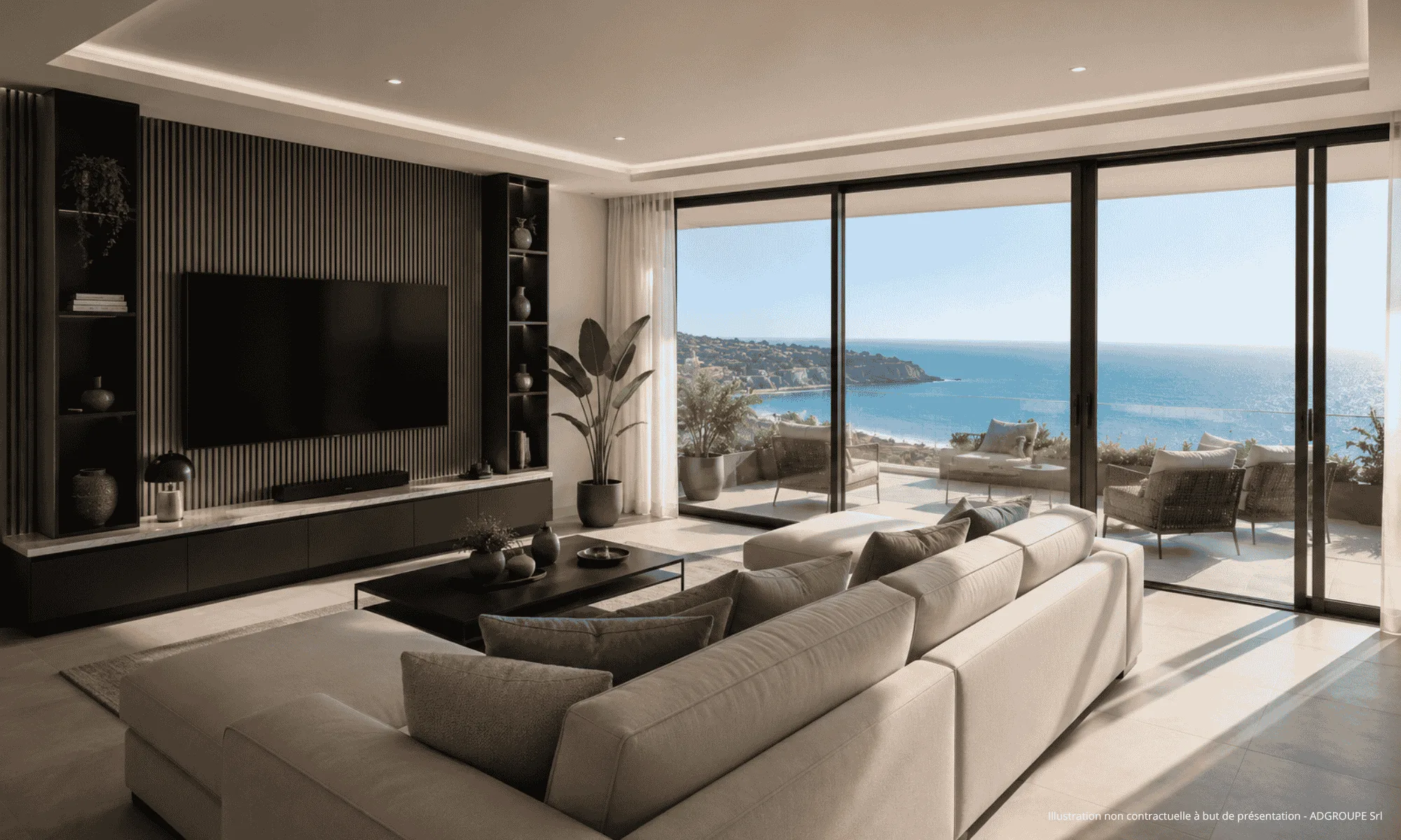 Baie vitrée en aluminium ouvrant sur la mer