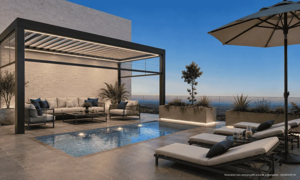 Pergola sur mesure haut de gamme réalisée par AD GROUPE, artisan italien