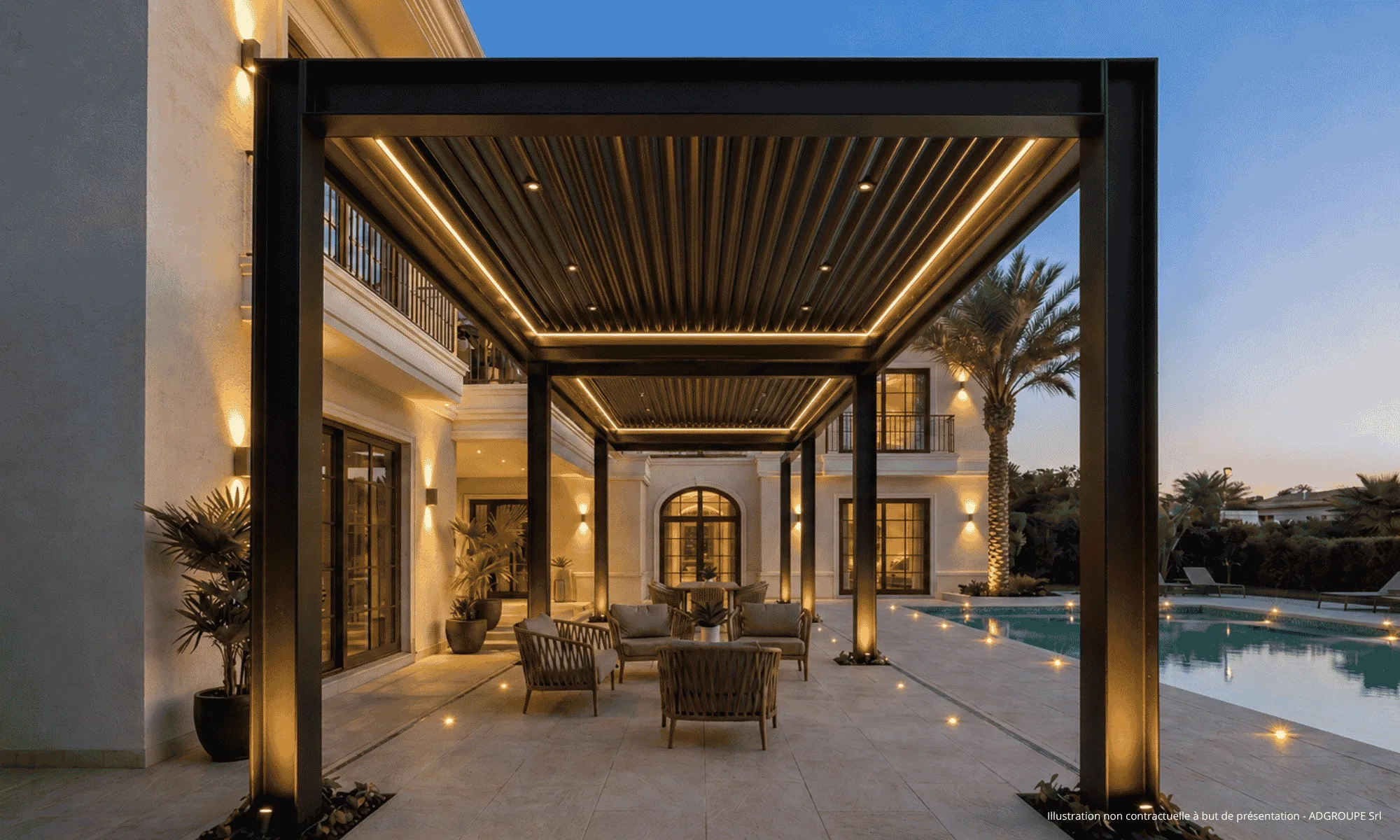 Pergola sur mesure en fer et aluminium réalisée par AD GROUPE