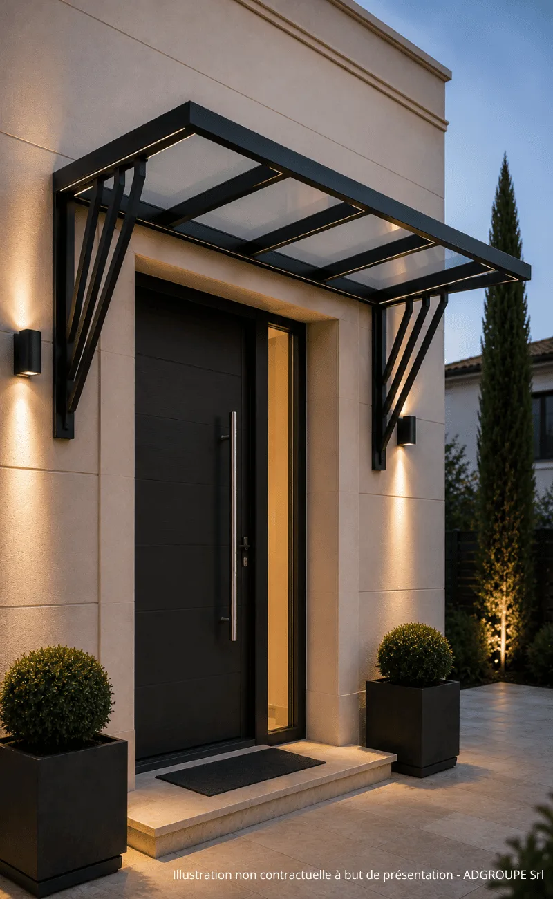 Marquise en fer sur mesure au-dessus d'une entrée