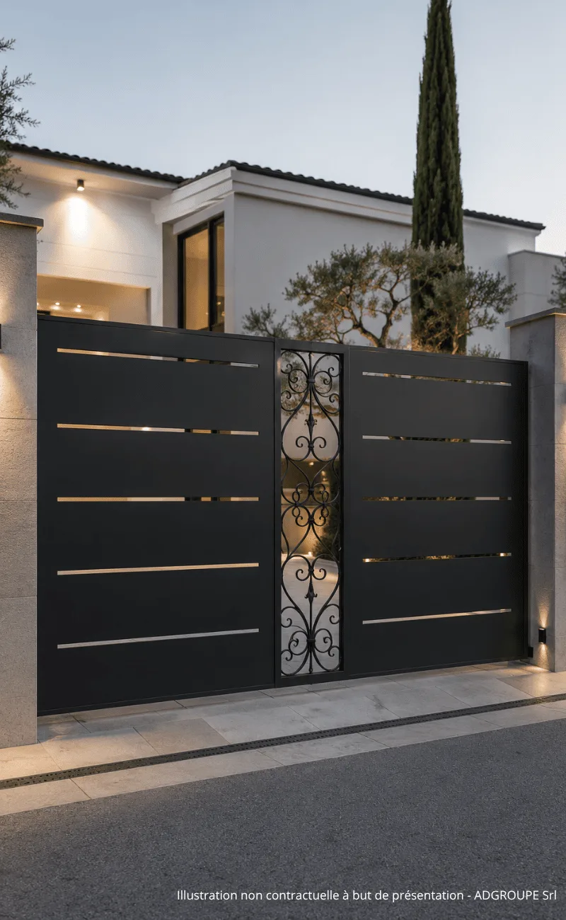 Portail contemporain en fer avec découpes sur mesure